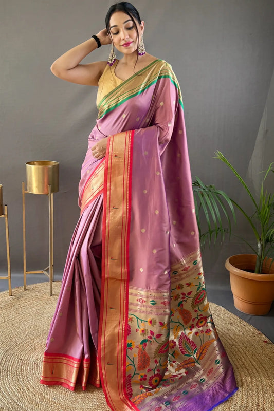 Pink Colour Zari Woven Soft Paithani Silk Saree
