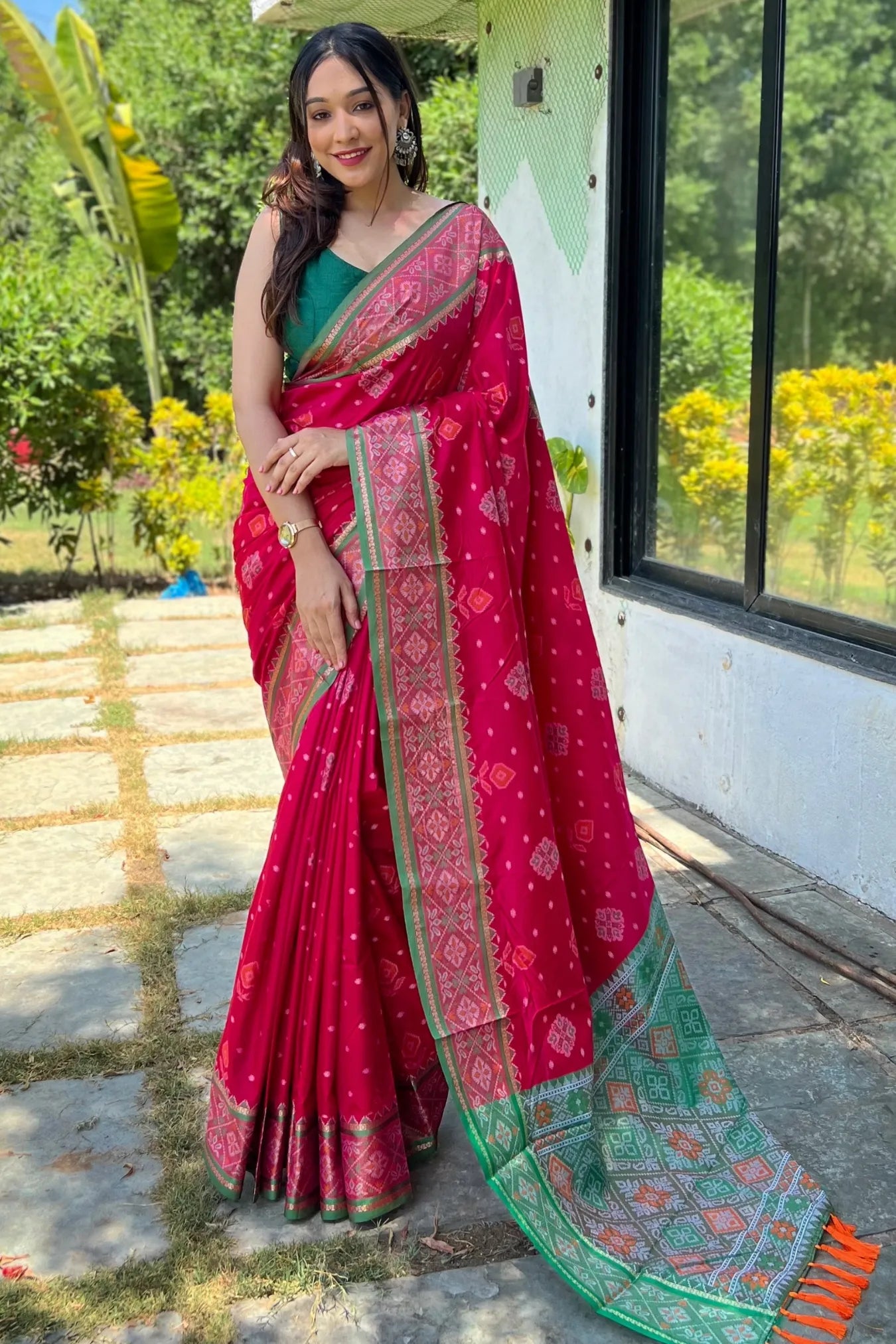 Pink Colour Meenakari Woven Patola Silk Saree
