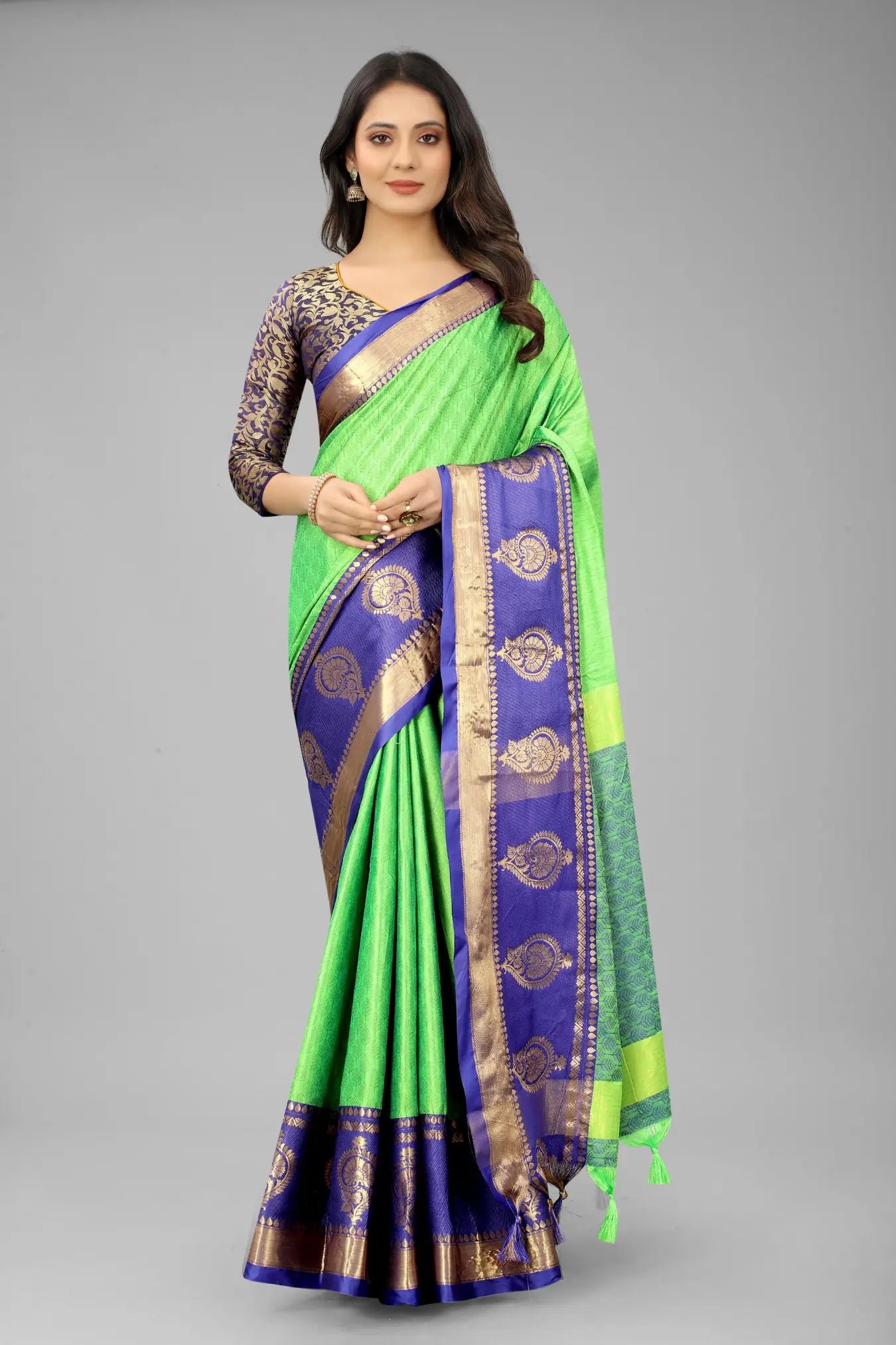 Pista Green Colour Ready To Wear Banarasi Cotton Silk Saree