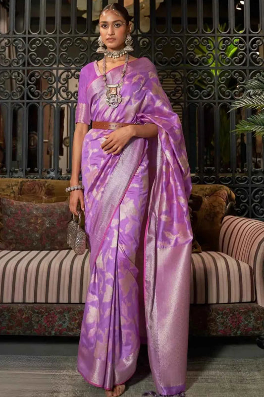 Purple Colour Zari Weaving Designer Banarasi Silk Saree