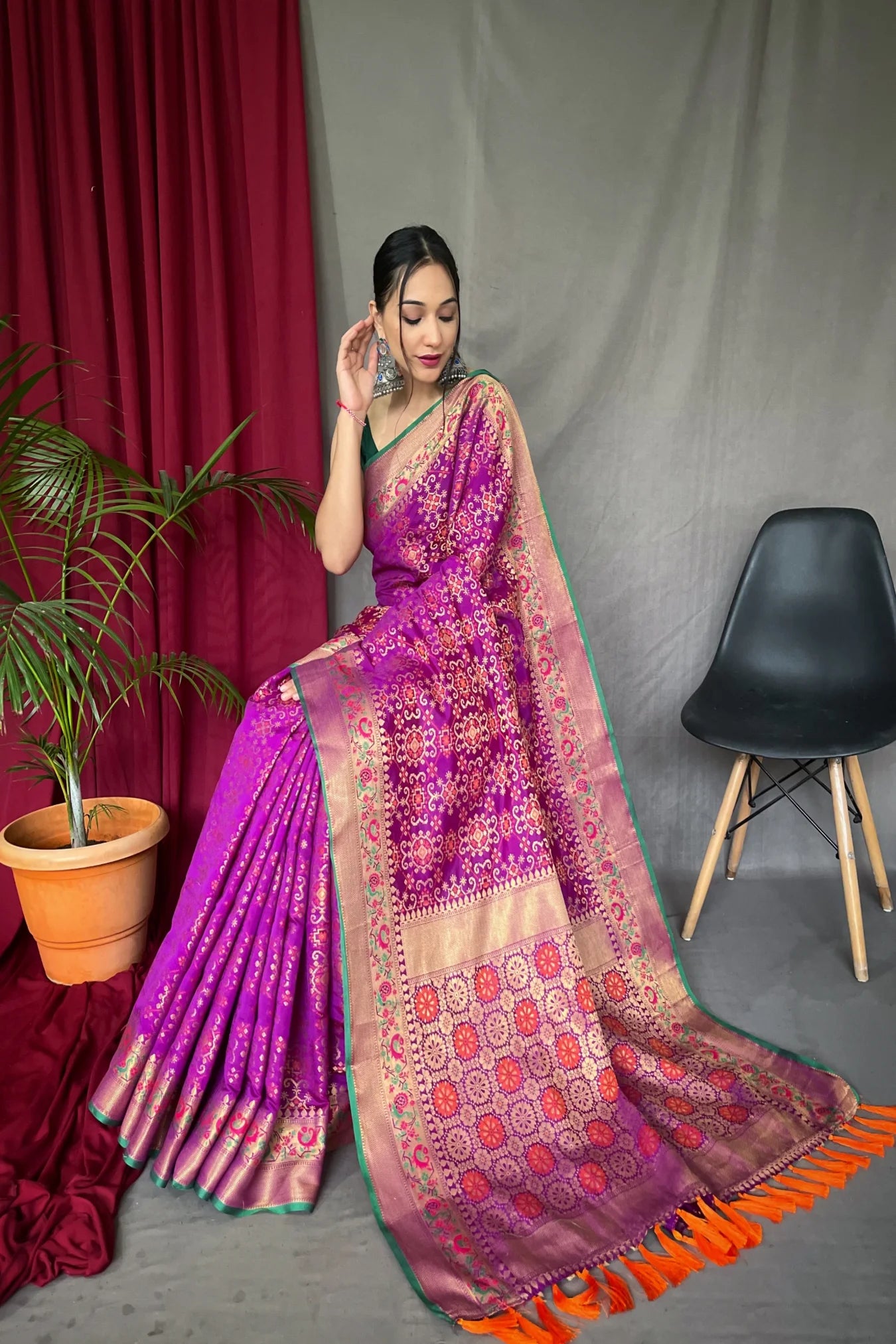 Purple Colour Banarasi Woven Patola Silk Saree