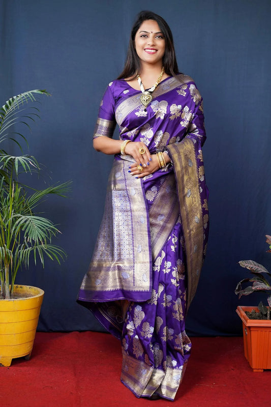 Purple Colour Beautiful Banarasi Silk Saree