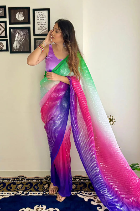 Purple Colour Designer Ethnic Sequin Party Wear Silk Saree
