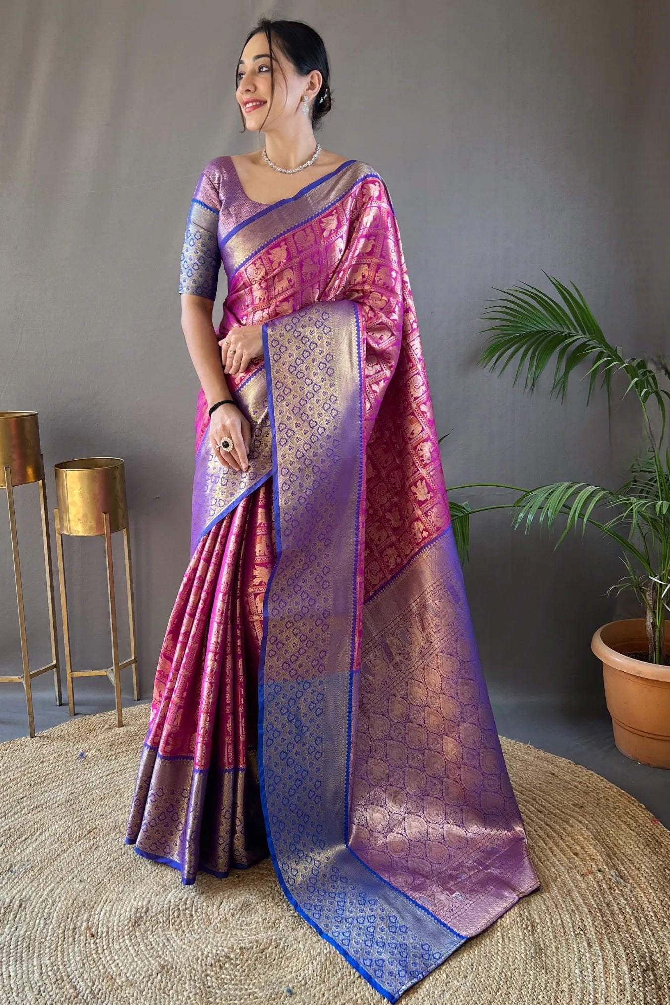 Purple Colour Checks Designer Kanjivaram Silk Saree