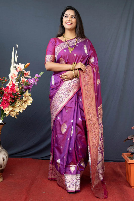 Purple Colour Function Wear Banarasi Silk Saree