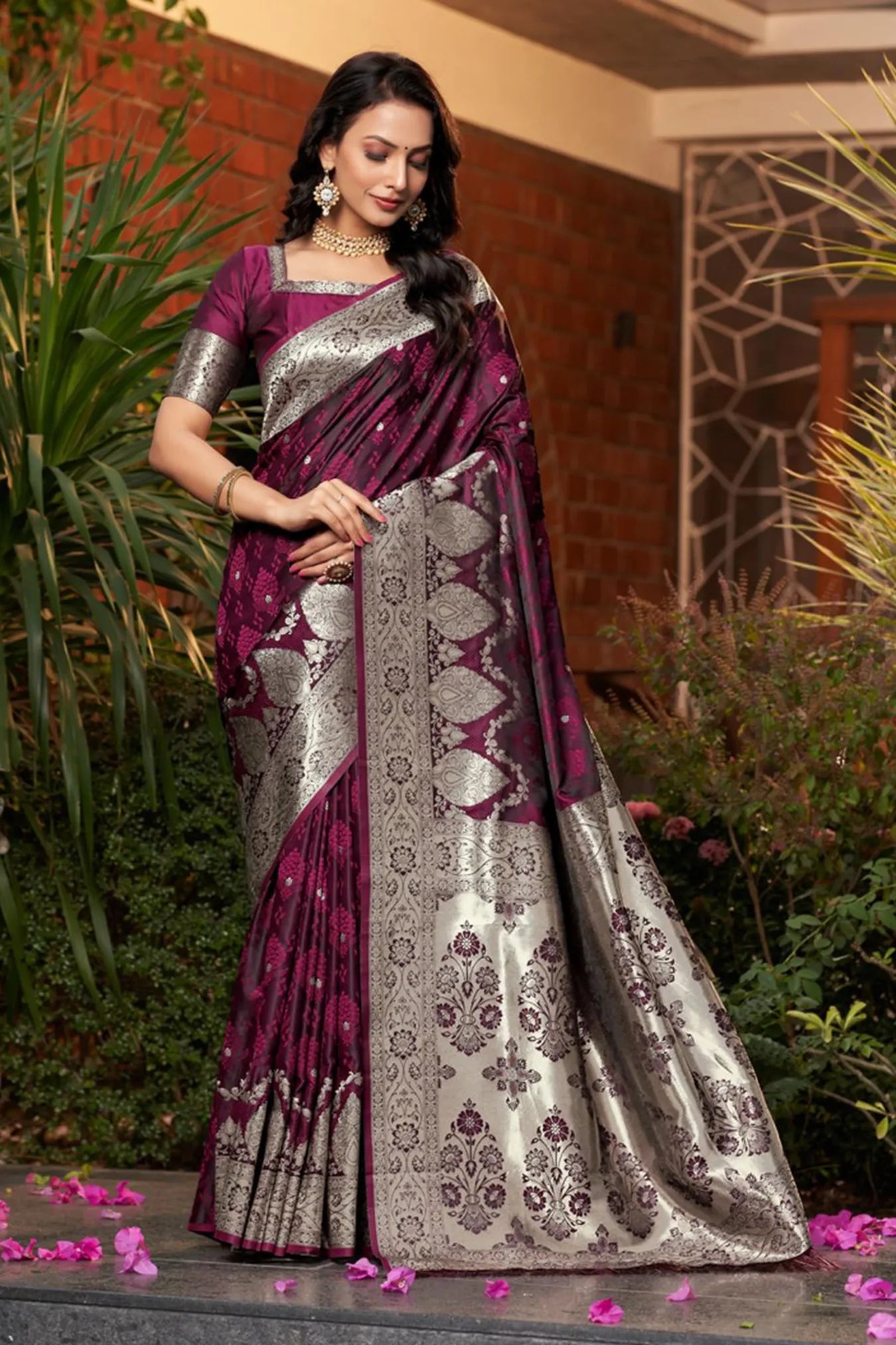 Purple Colour Woven Design Satin Silk Saree