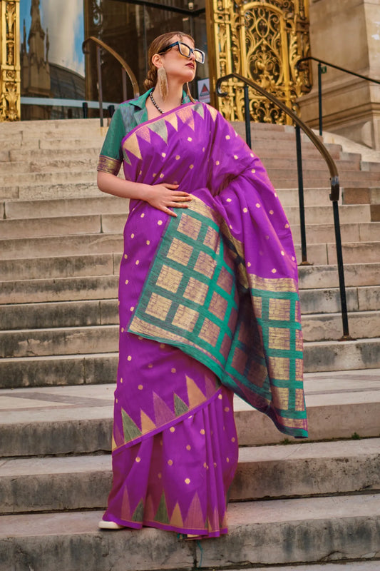 Purple Colour Zari Weaving Handloom Silk Saree