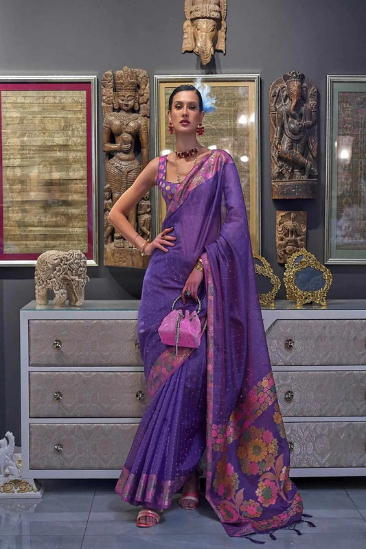 Purple Colour Zari Woven Bollywood Style Organza Silk Saree