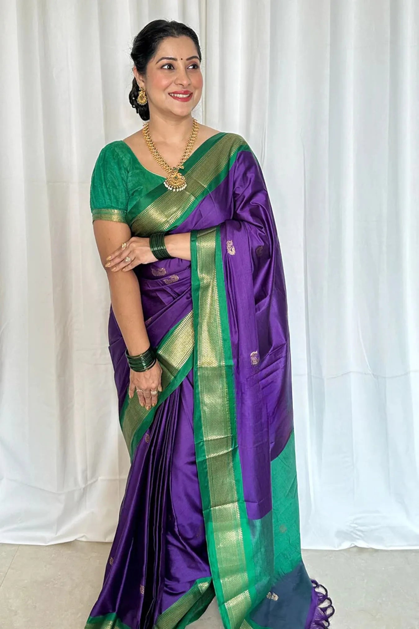 Purple Colour Kanjivaram Silk Saree with Contrast Border