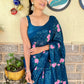 Rama Blue Colour Georgette Sequence Embroidery Work Silk Saree