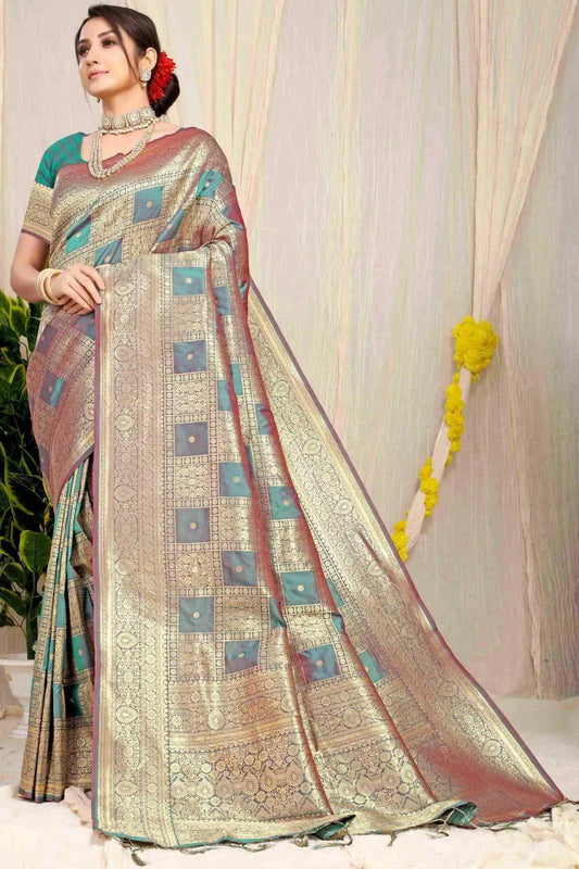 Rama Green Colour Elegant Kanjivaram Handloom Silk Saree