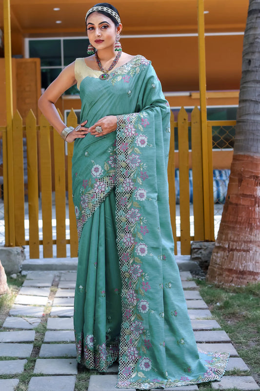 Rama Green Colour Handloom Weaving Silk Saree 