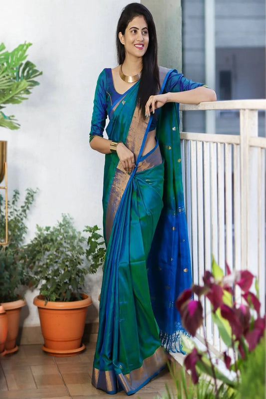 Rama Green Colour Kanjivaram Zari Woven Silk Saree