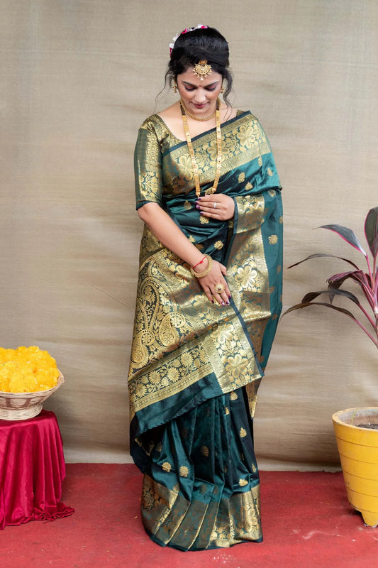 Rama Green Colour Zari Weaving Banarasi Silk Saree