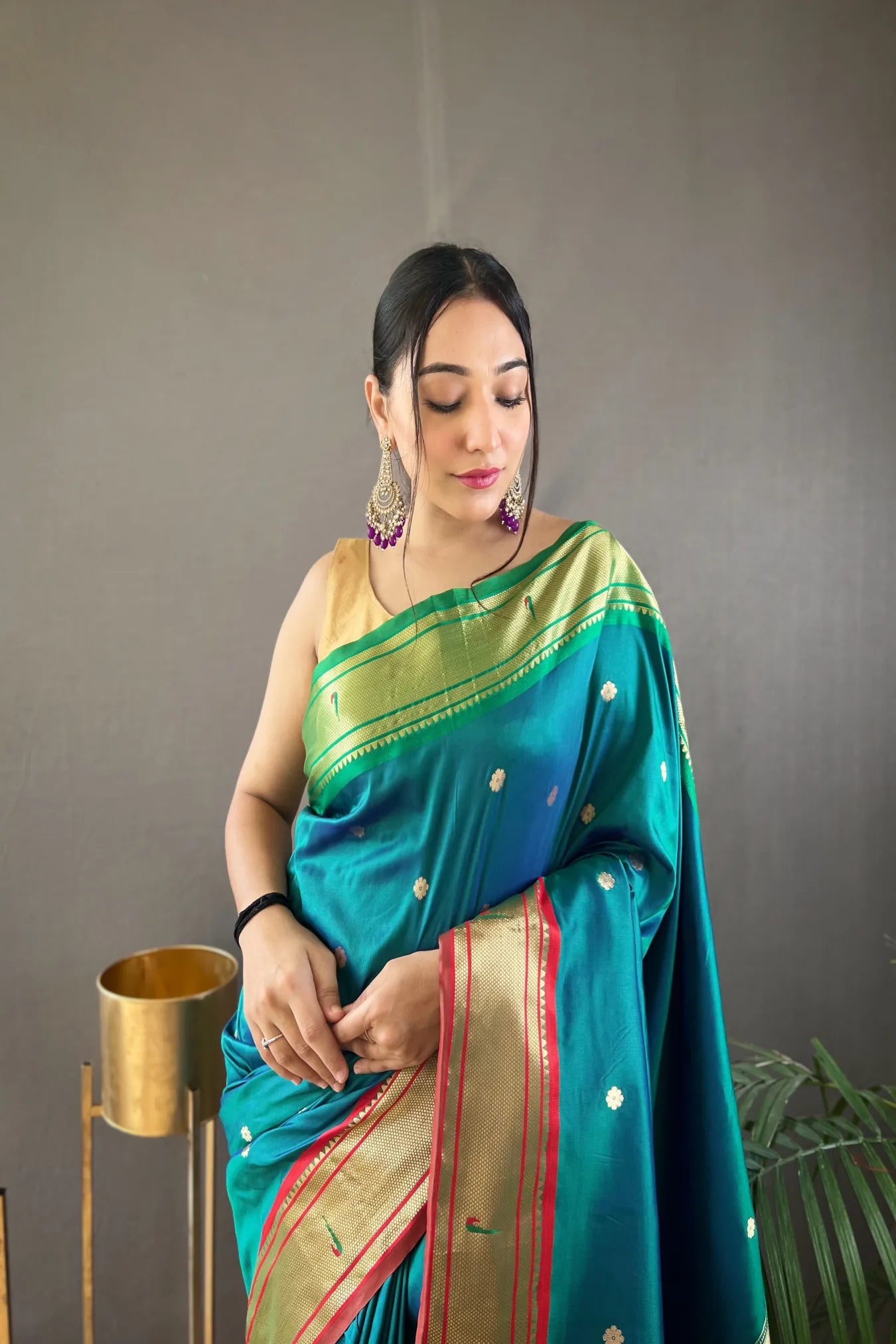Rama Green Colour Zari Woven Paithani Silk Saree