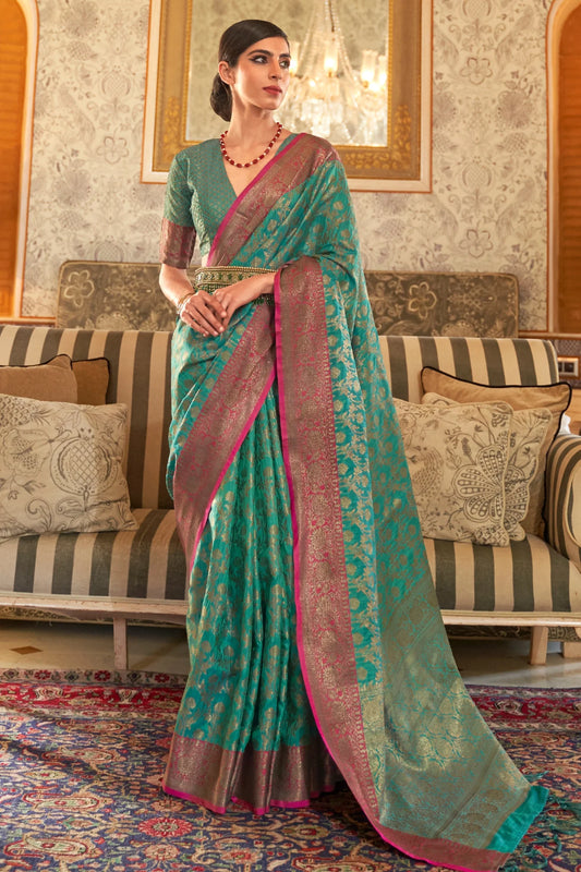 Rama Green Colour Zari Woven Banarasi Silk Saree 