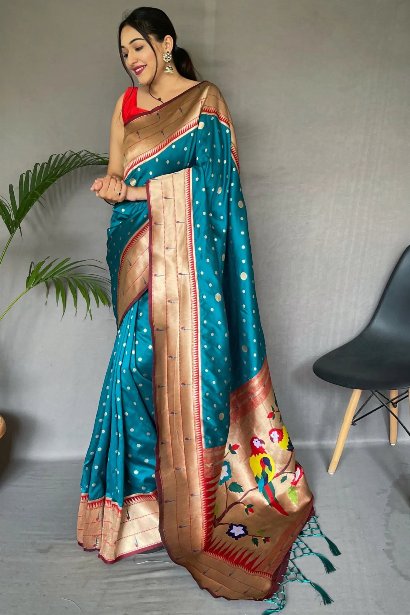 Rama Blue Colour Traditional Wear Paithani Silk Saree