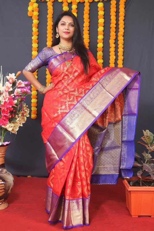 Red Colour Elegant Kanjivaram Handloom Silk Saree