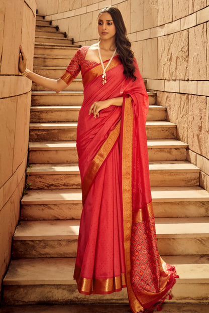 Red Colour Jacquard Woven Patola Silk Saree