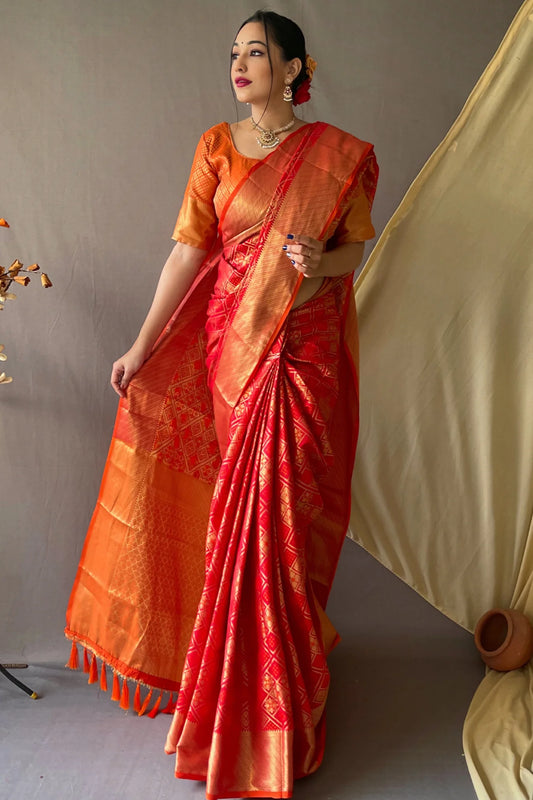 Red Colour Meenakari Bandhej Woven Patola Silk Saree