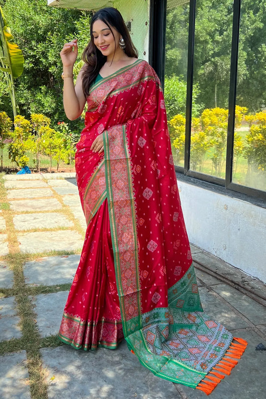Red Colour Meenakari Weaving Patola Silk Saree