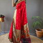 Red Colour Contrast Border Weaving Paithani Silk Saree