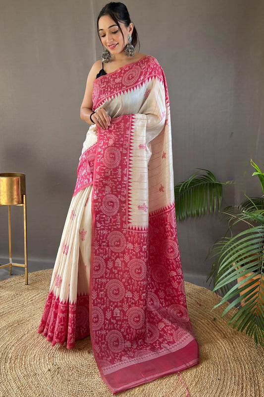 Red Colour Tussar Fabric Kanjivaram Silk Saree