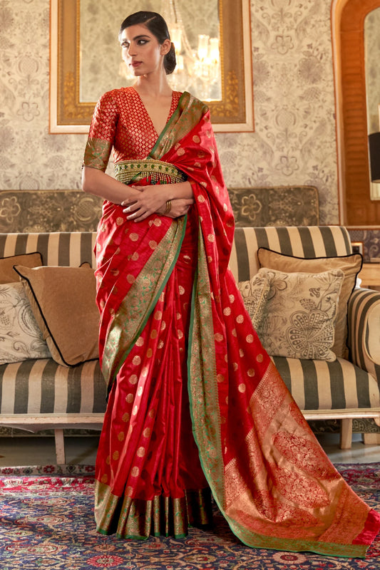 Red Colour Zari Woven Banarasi Silk Saree