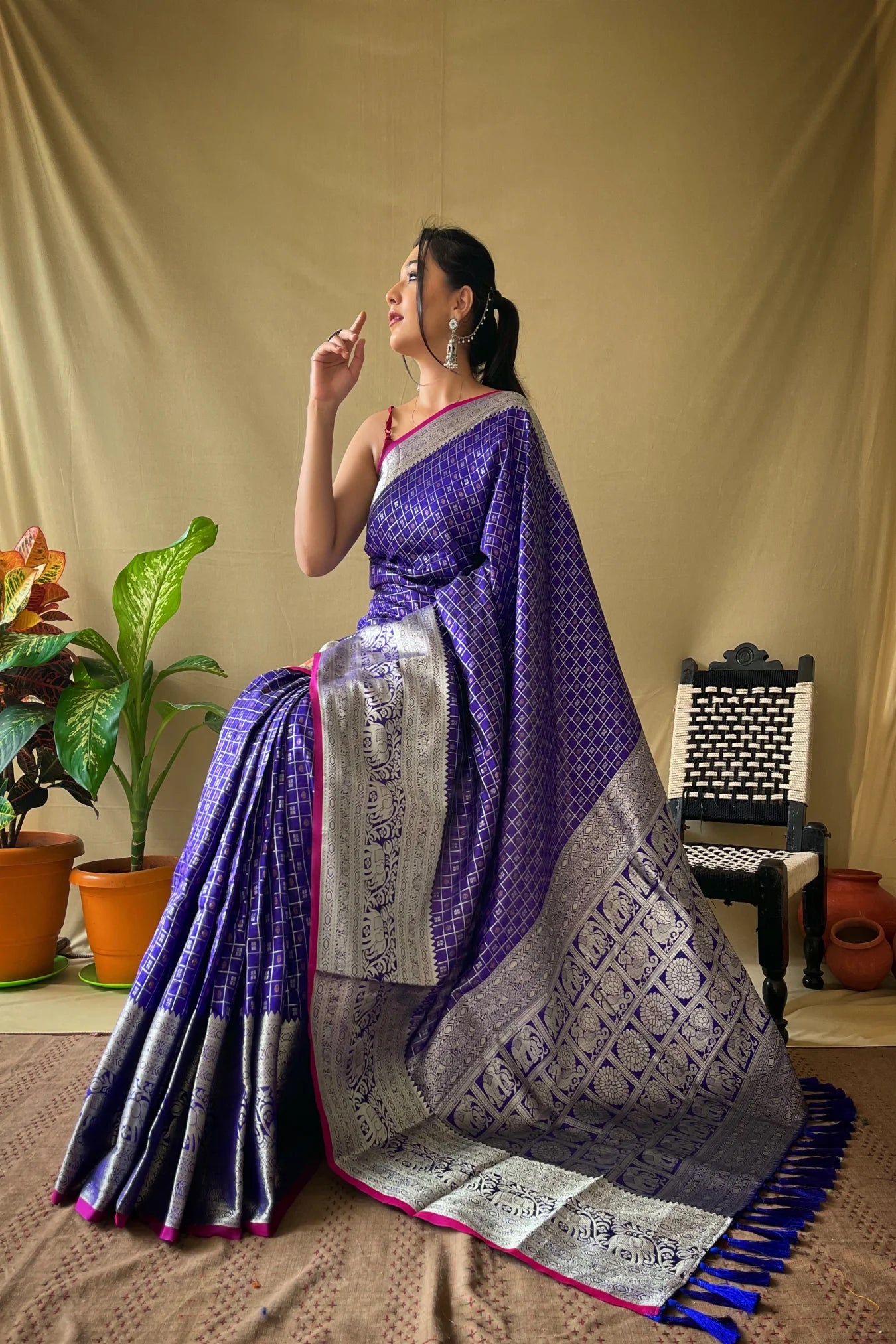 Royal Blue Colour Silver Woven Kanjivaram Silk Saree