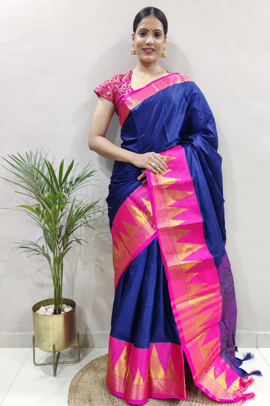 Royal Blue Colour Ready To Wear Woven Design Banarasi Silk Saree