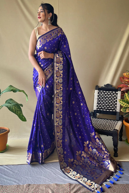 Royal Blue Colour Zari Woven Kanjivaram Silk Saree