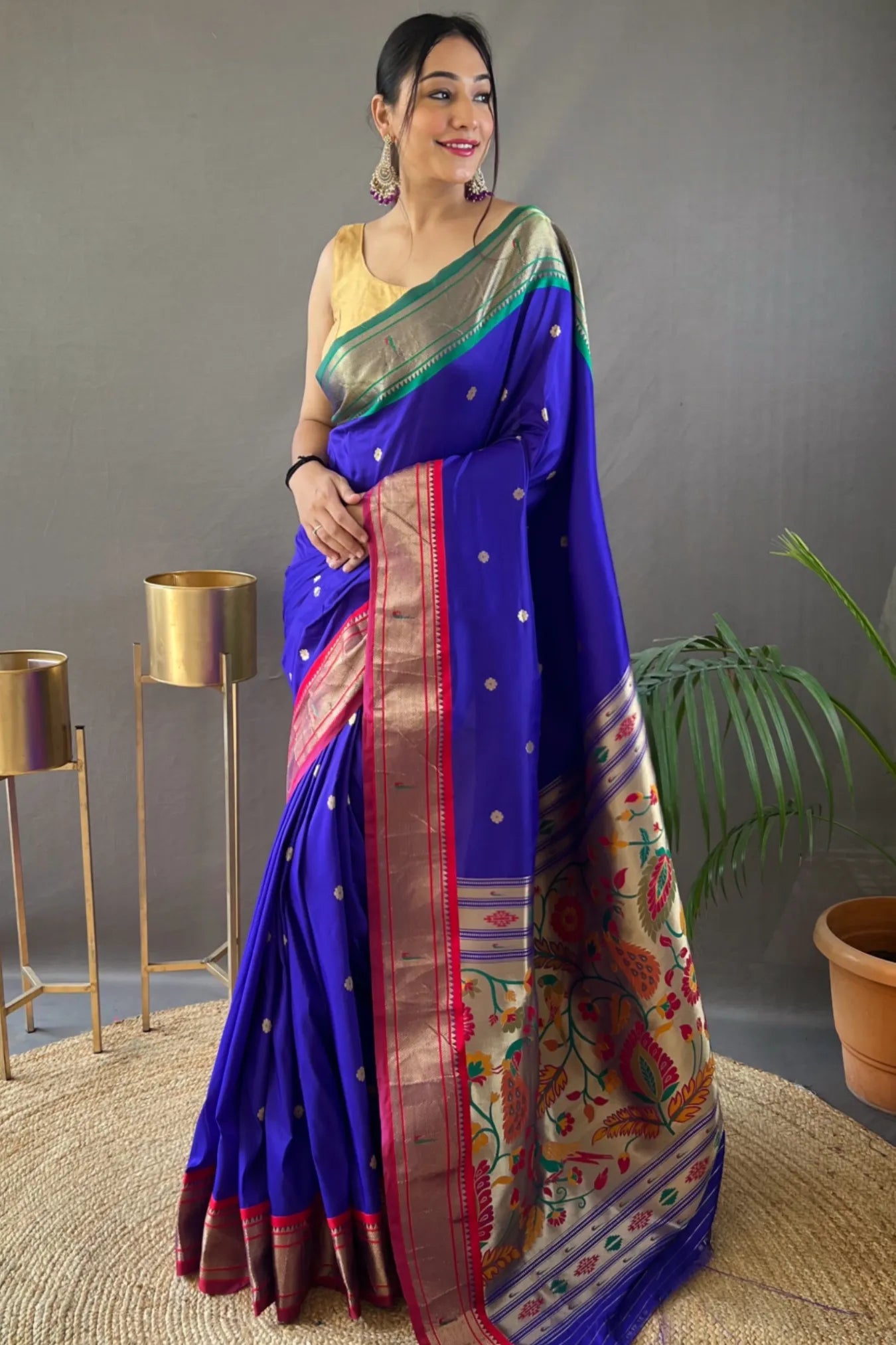 Royal Blue Colour Floral Woven Paithani Silk Saree
