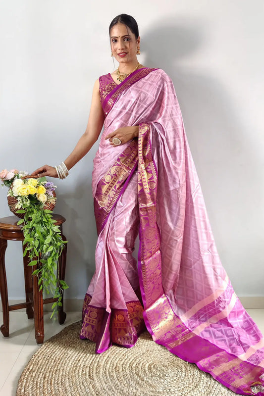 Baby Pink Colour Ready To Wear Kanjivaram Silk Saree