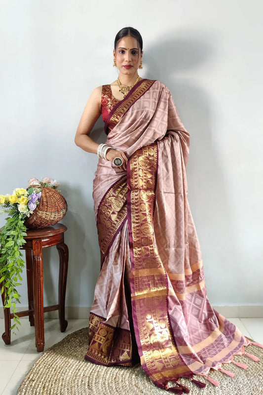 Beige Colour Ready To Wear Kanjivaram Silk Saree