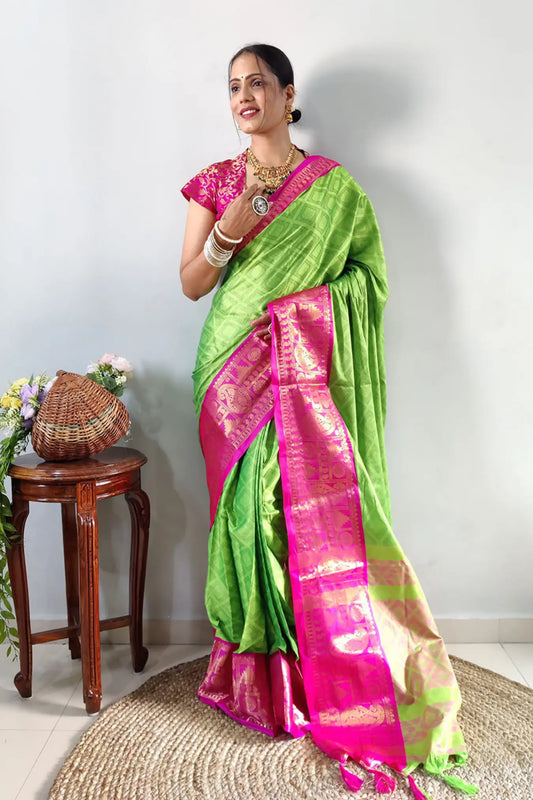 Light Green Colour Ready To Wear Kanjivaram Silk Saree