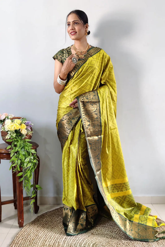 Mehendi Green Colour Ready To Wear Kanjivaram Silk Saree