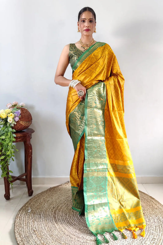 Yellow Colour Ready To Wear Kanjivaram Silk Saree