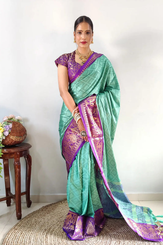 Sea Green Colour Ready To Wear Kanjivaram Silk Saree