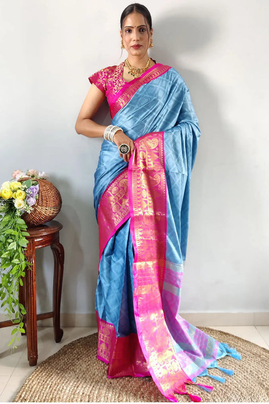 Light Blue Colour Ready To Wear Kanjivaram Silk Saree