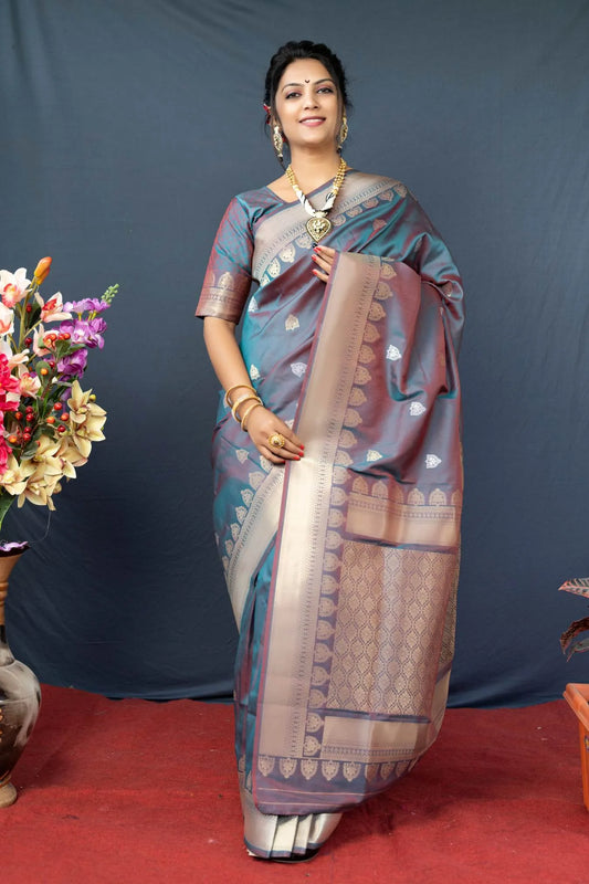 Sky Blue Colour Designer Banarasi Silk Saree