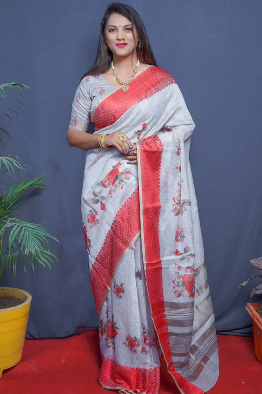 Sky Blue Colour Indian Wear Linen Silk Saree