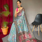 Sky Blue Colour Cotton Kalamkari Printed Silk Saree