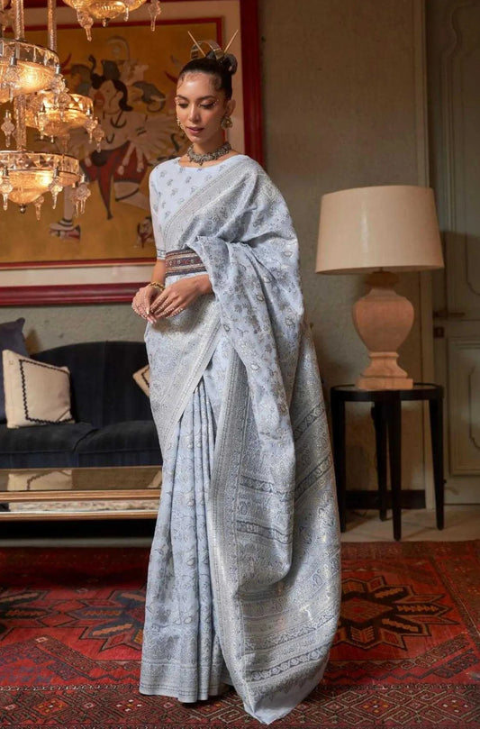 Sky Blue Colour Handloom Weaving Kanjivaram Silk Saree
