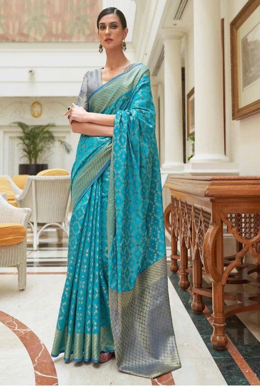 Sky Blue Colour Handloom Weaving Patola Silk Saree