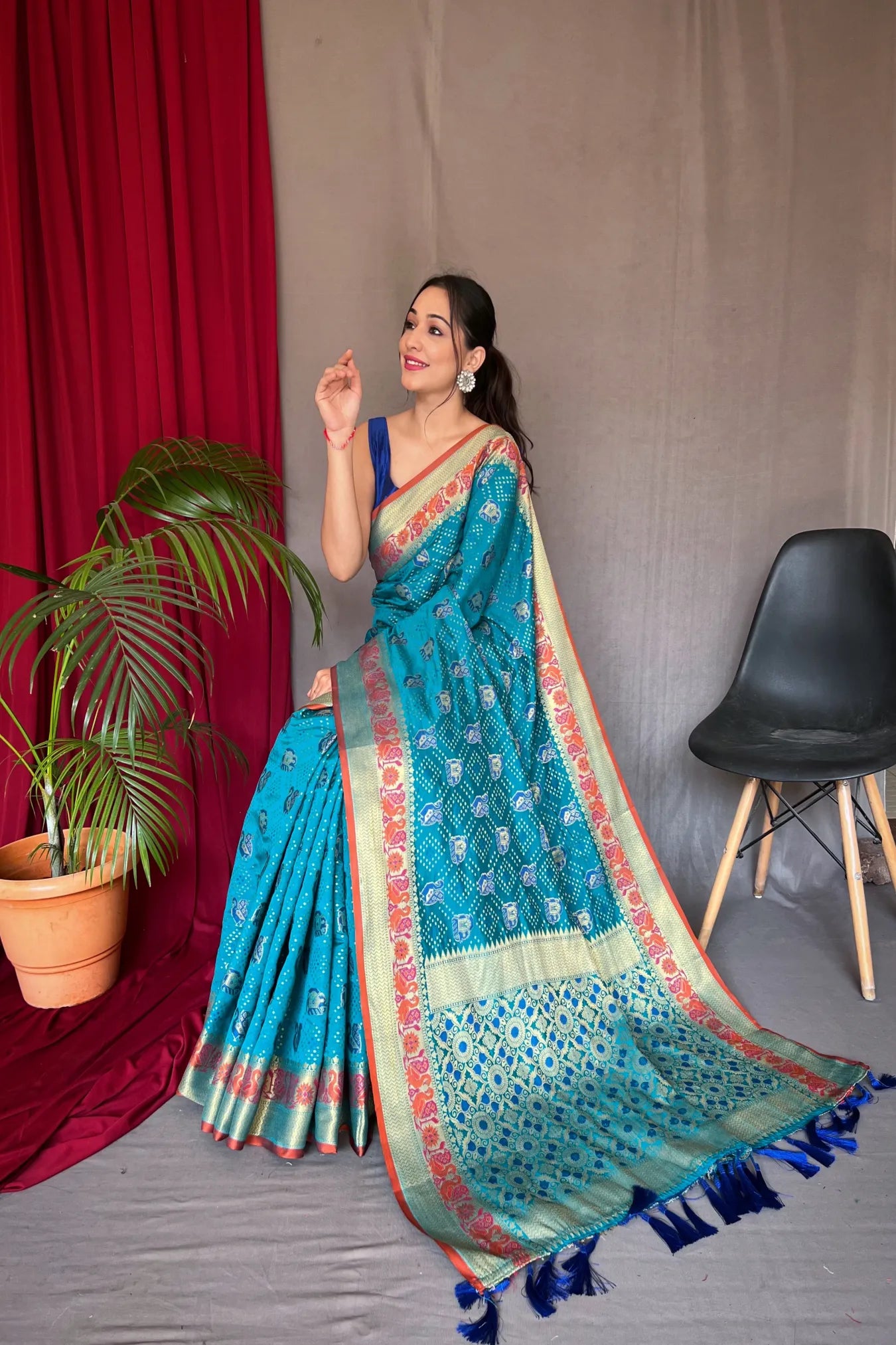 Sky Blue Colour Kutch Patola Woven Silk Saree
