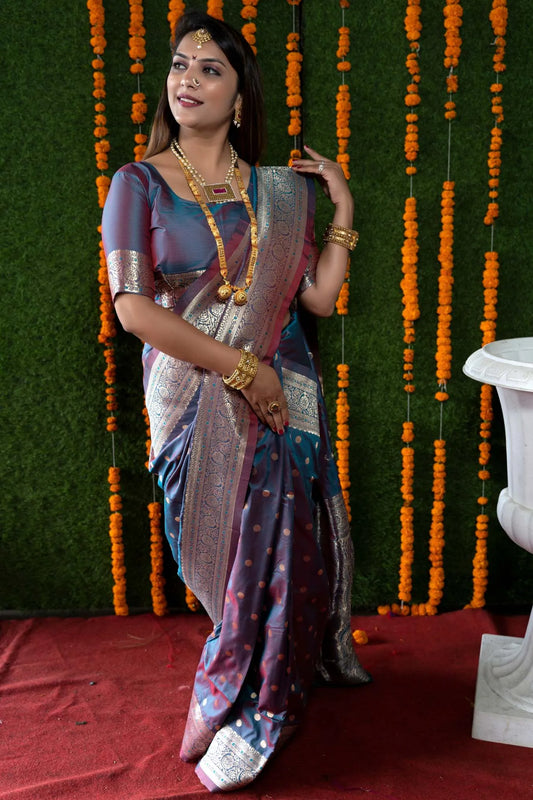 Sky Blue Colour Wedding Designer Banarasi Silk Saree