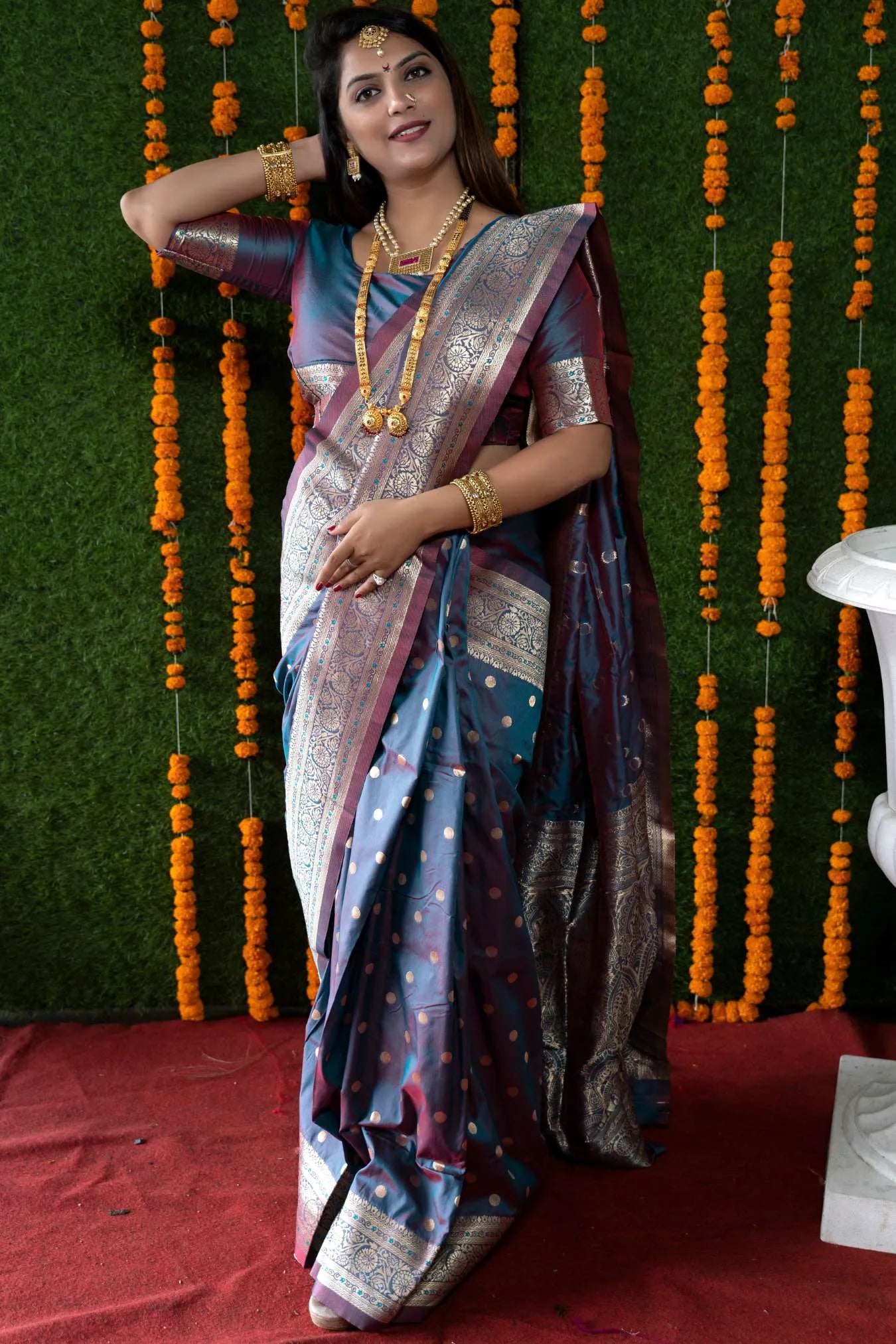 Sky Blue Colour Wedding Designer Banarasi Silk Saree