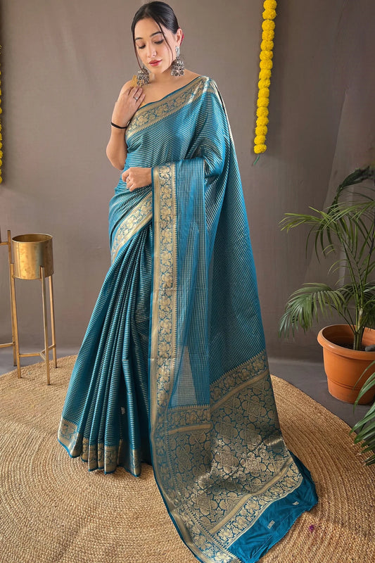Sky Blue Colour Zari Weaving Cotton Silk Saree