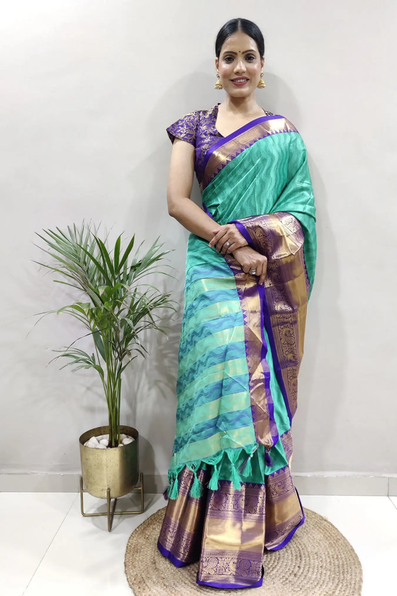 Sky Blue Colour Ready To Wear Kanjivaram Silk Saree