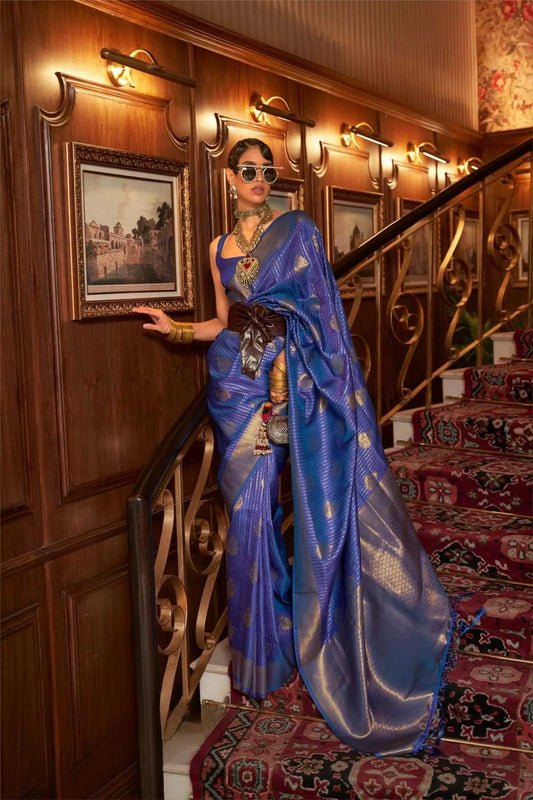 Blue Colour Traditional Woven Kanjivaram Silk Saree